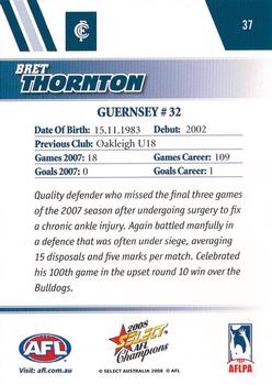 2008 Select AFL Champions #37 Bret Thornton Back